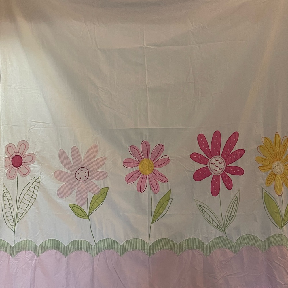 Pottery Barn Kids pink flower shower curtain with matching PBK hooks